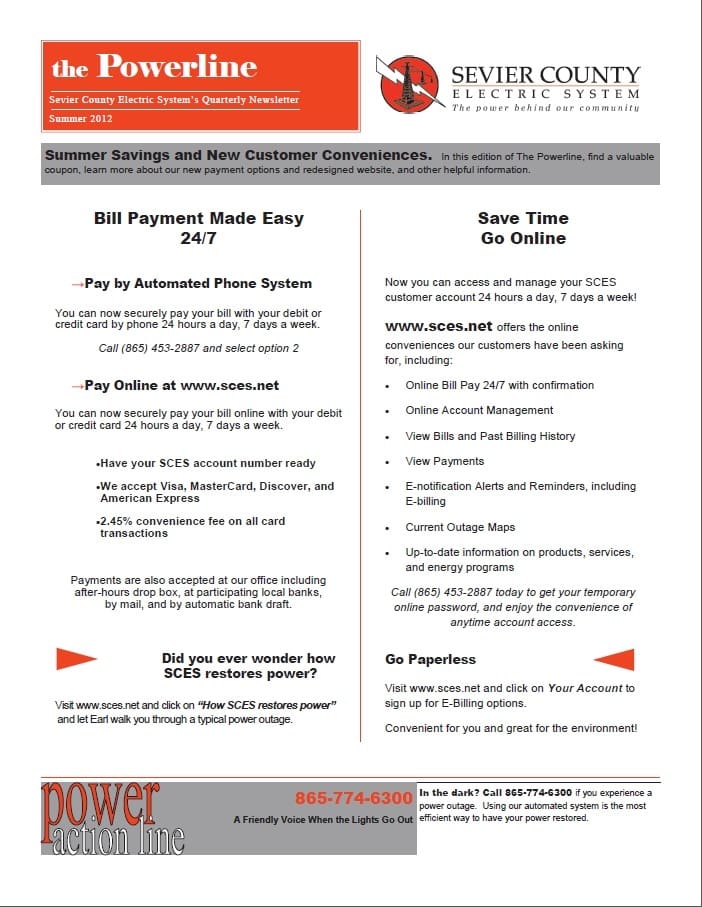 A page of the bill payment guide for power outages.